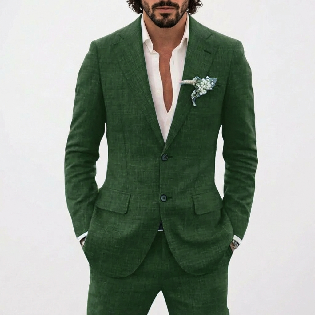 Traje de Lino de Dos Piezas para Hombre Slim Fit Blazer y Pantalones Conjunto Formal para Bodas