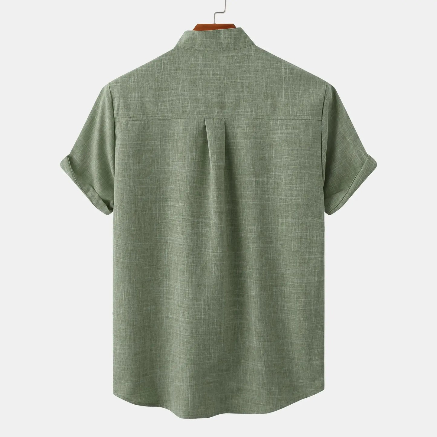 Camisa Casual para Hombre con Cuello Mao de Manga Corta y Botonadura Sencilla